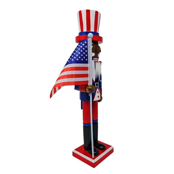 Ethnic Military Patriotic Veteran 15" Nutcracker with USA Flag - Picture 2 of 3